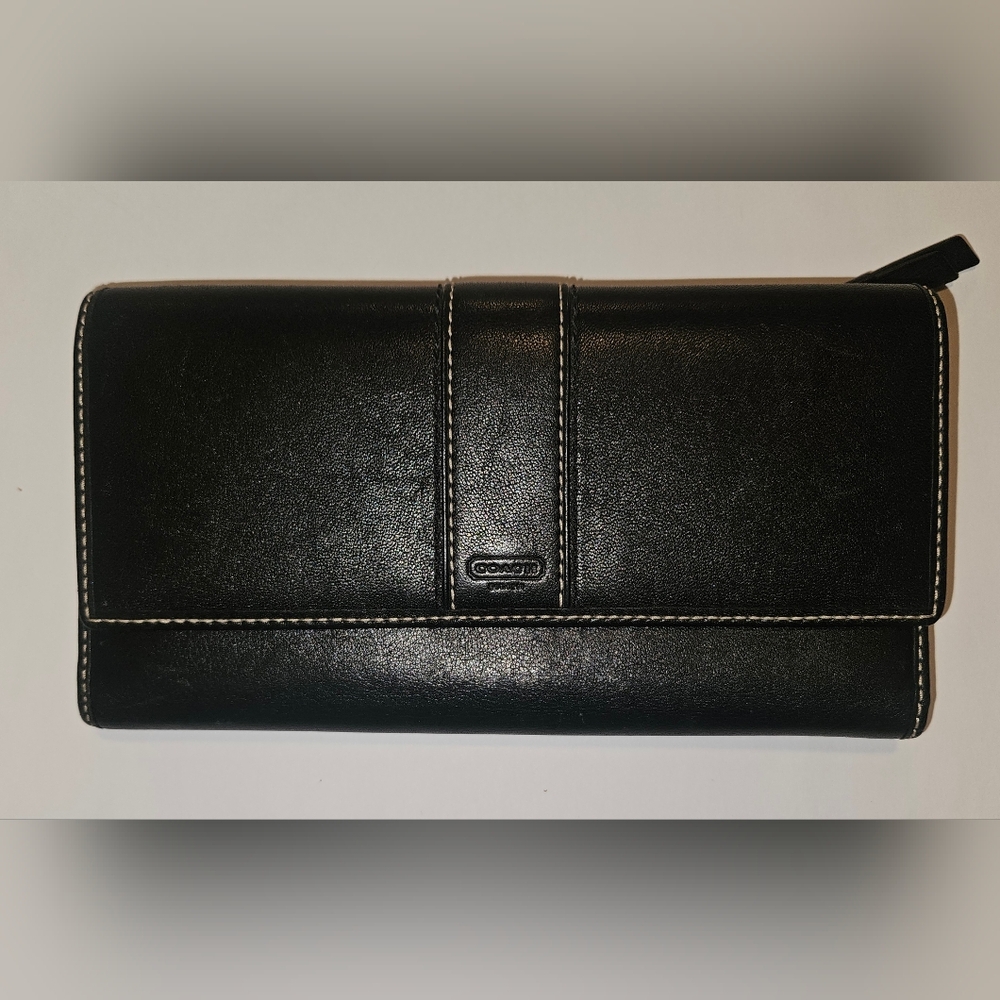 COACH Hampton Black Leather Trifold Envelope Wallet